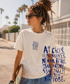 Alternative view of Unisex tričko Ať chceš, nebo nechceš, někam patříš (vintage white, kolekce blue ink)