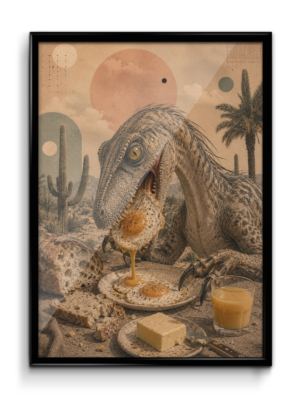 Plakát (obraz) Surreal VELOCIRAPTOR & FRIED EGGS