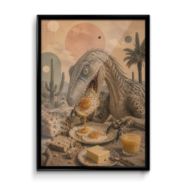 Plakát (obraz) Surreal VELOCIRAPTOR & FRIED EGGS
