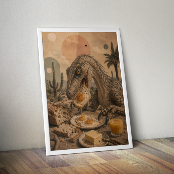 Plakát (obraz) Surreal VELOCIRAPTOR & FRIED EGGS