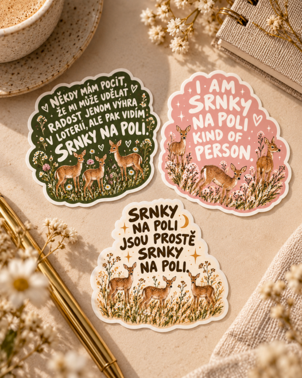 Set 3 vinylových samolepek Srnky na poli (držej jak pes)